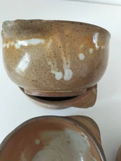 4 bols à oreilles en grès flammé artisanal vintage