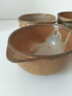 4 bols à oreilles en grès flammé artisanal vintage