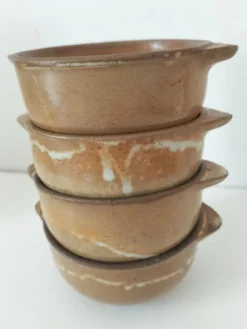 4 bols à oreilles en grès flammé artisanal vintage