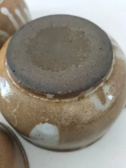 4 bols à oreilles en grès flammé artisanal vintage