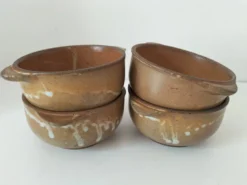 4 bols à oreilles en grès flammé artisanal vintage
