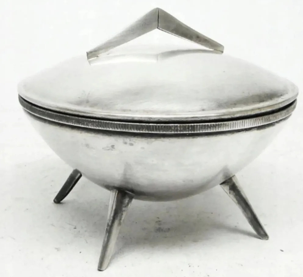 Bol à sucre de l'ère spatiale, en laiton argenté, Pologne, années 1960