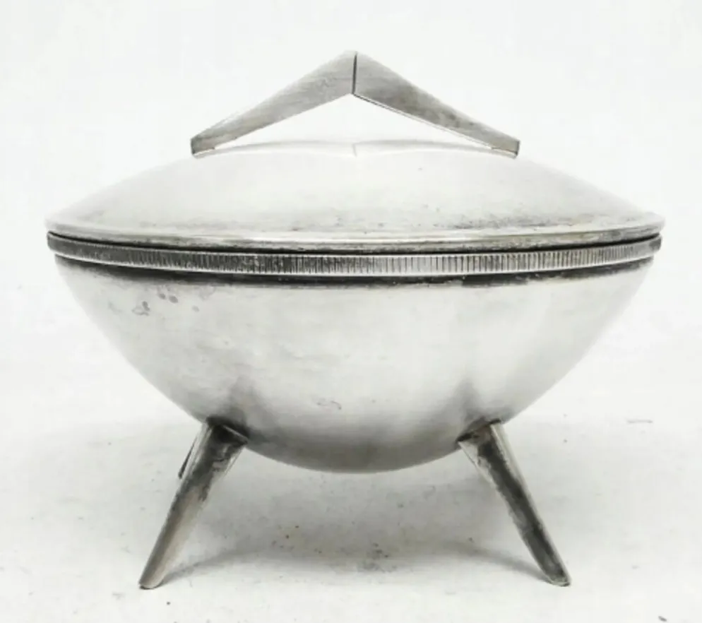 Bol à sucre de l'ère spatiale, en laiton argenté, Pologne, années 1960