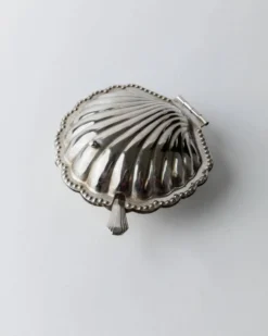 Bol à sucre en forme de coquillage argenté avec cuillère assortie - Italien des années 1960, métal argenté