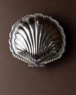 Bol à sucre en forme de coquillage argenté avec cuillère assortie - Italien des années 1960, métal argenté