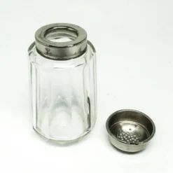 Bol à sucre en poudre Art Déco, en verre, laiton chromé, Belgique, années 1930