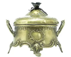 Bol à sucre rococo, laiton plaqué argent, Pologne, début du 20e siècle