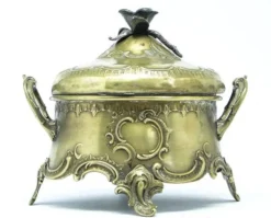 Bol à sucre rococo, laiton plaqué argent, Pologne, début du 20e siècle