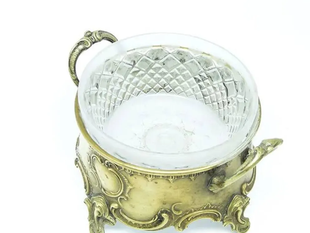 Bol à sucre rococo, laiton plaqué argent, Pologne, début du 20e siècle