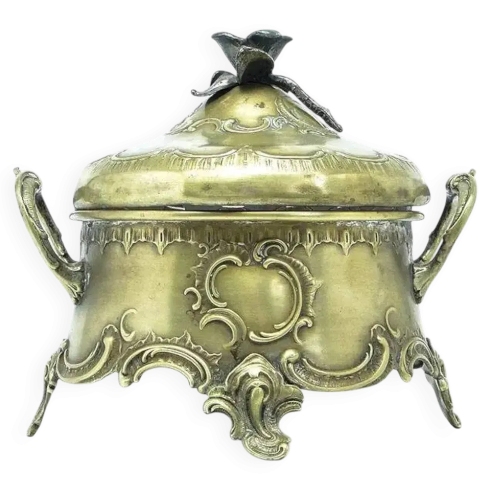 Bol à sucre rococo, laiton plaqué argent, Pologne, début du 20e siècle