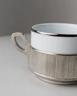 Bol vintage en porcelaine avec couvercle, argenté - Pour sucre, sauces, moutarde, confiture - Monopoli Italie années 50 - Décoration de table élégante, idée cadeau