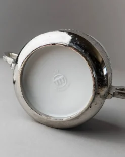 Bol vintage en porcelaine avec couvercle, argenté - Pour sucre, sauces, moutarde, confiture - Monopoli Italie années 50 - Décoration de table élégante, idée cadeau