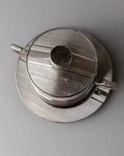 Bol vintage en porcelaine avec couvercle, argenté - Pour sucre, sauces, moutarde, confiture - Monopoli Italie années 50 - Décoration de table élégante, idée cadeau