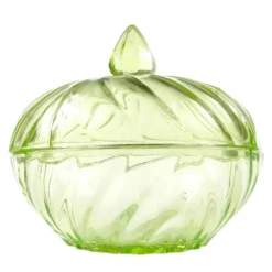 Bonbonnière Art Déco avec couvercle, en verre uranium pressé, Pologne, années 1930