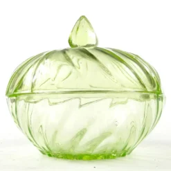 Bonbonnière Art Déco avec couvercle, en verre uranium pressé, Pologne, années 1930