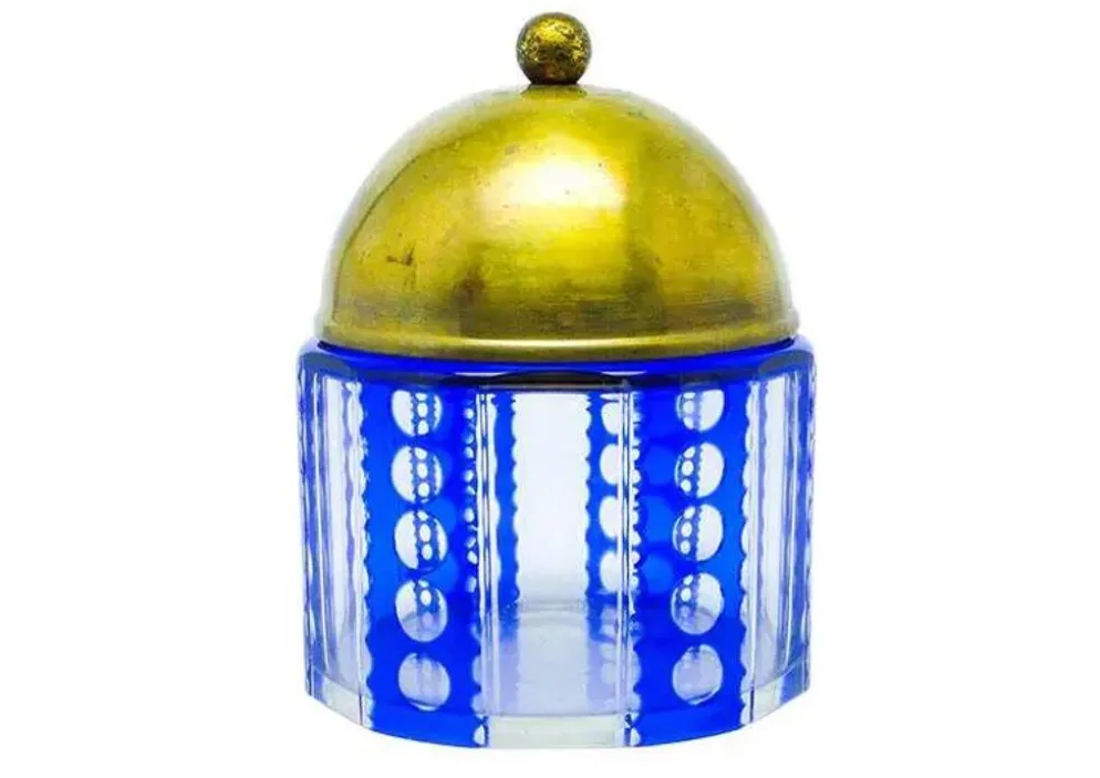 Bonbonnière Art Déco, en verre à double couche, laiton, Allemagne, années 1930