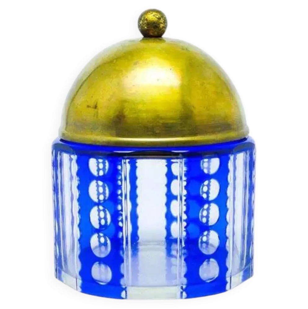 Bonbonnière Art Déco, en verre à double couche, laiton, Allemagne, années 1930