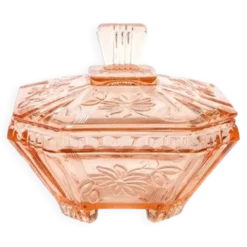 Bonbonnière Art Déco, verre rose, Allemagne, années 1960