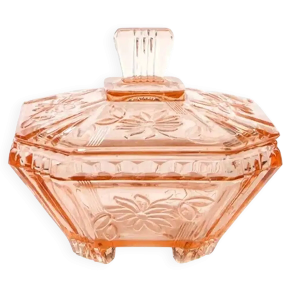 Bonbonnière Art Déco, verre rose, Allemagne, années 1960