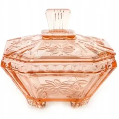 Bonbonnière Art Déco, verre rose, Allemagne, années 1960