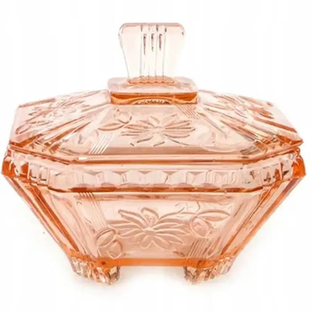 Bonbonnière Art Déco, verre rose, Allemagne, années 1960