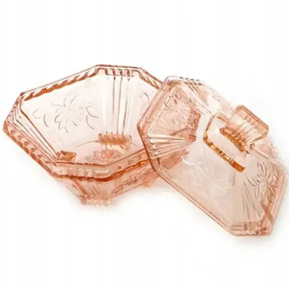 Bonbonnière Art Déco, verre rose, Allemagne, années 1960