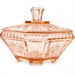 Bonbonnière Art Déco, verre rose, Allemagne, années 1960