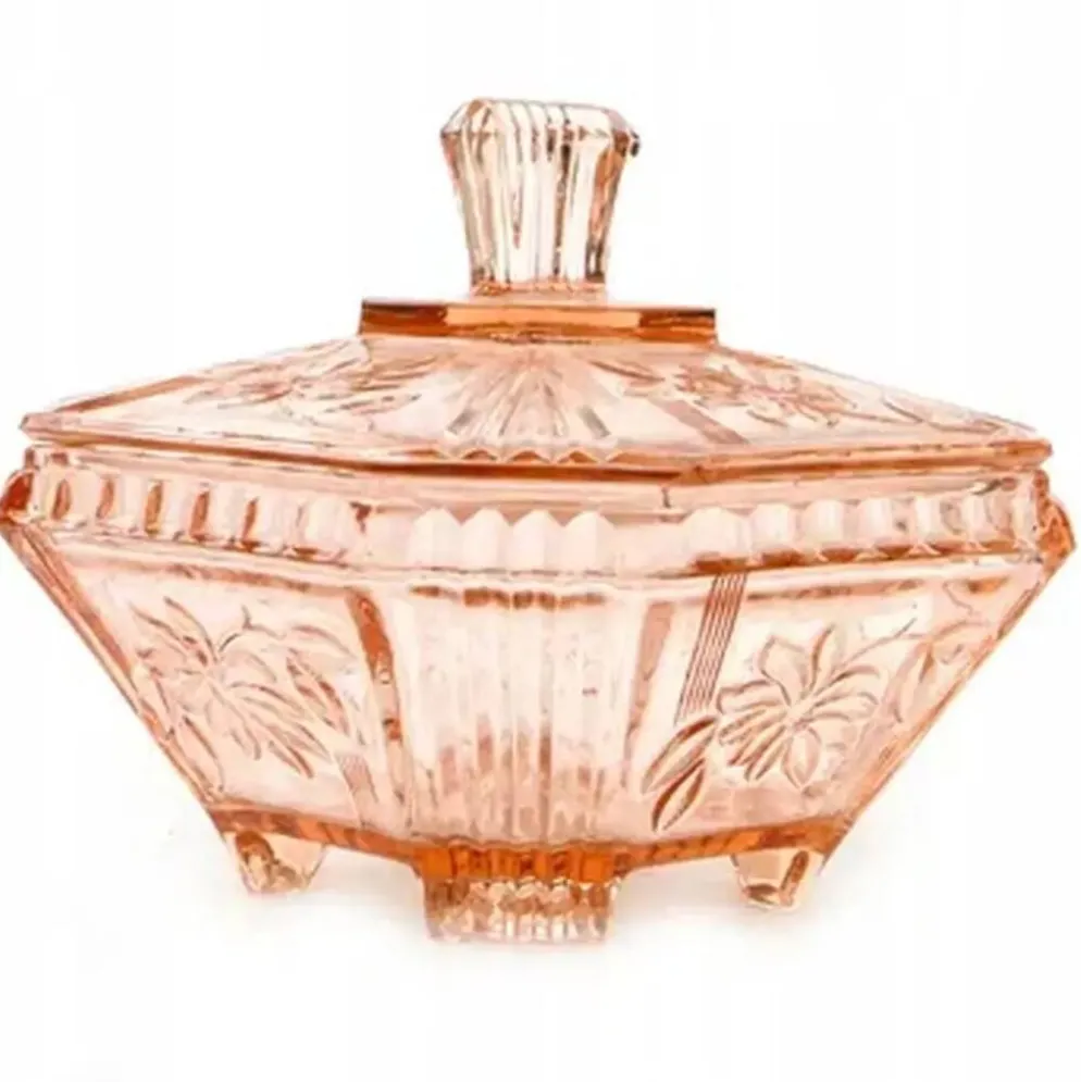 Bonbonnière Art Déco, verre rose, Allemagne, années 1960