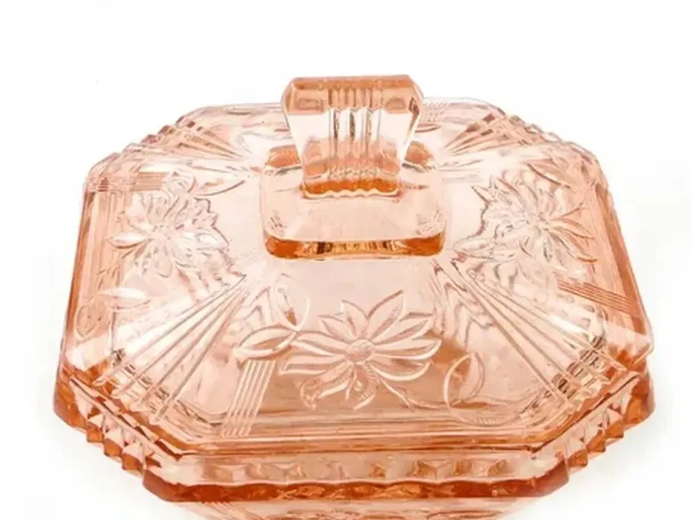 Bonbonnière Art Déco, verre rose, Allemagne, années 1960