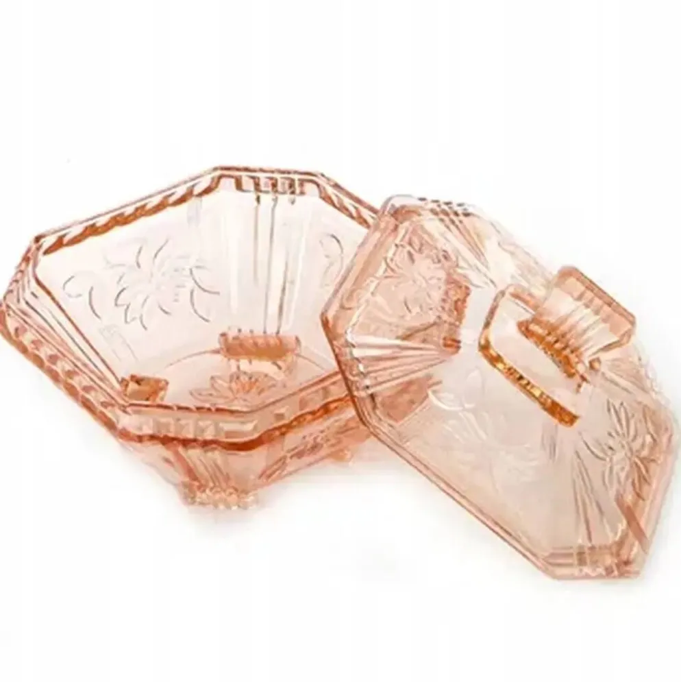 Bonbonnière Art Déco, verre rose, Allemagne, années 1960