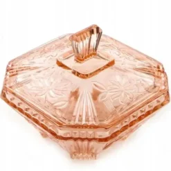 Bonbonnière Art Déco, verre rose, Allemagne, années 1960