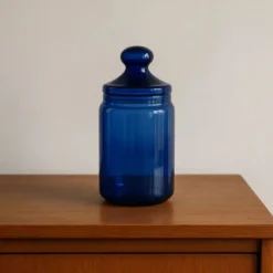 Bonbonnière, bocal hermétique en verre bleu cobalt – France