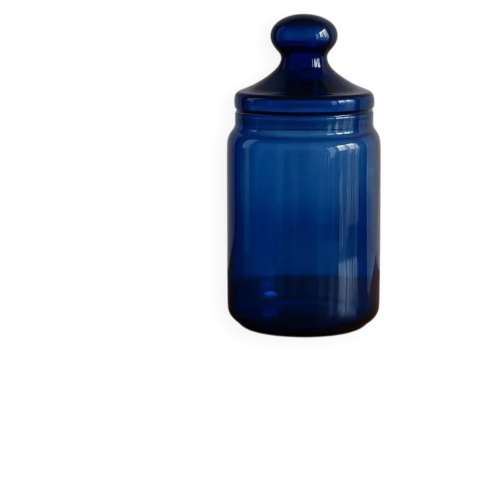 Bonbonnière, bocal hermétique en verre bleu cobalt – France