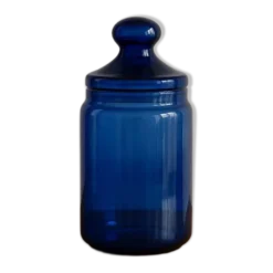 Bonbonnière, bocal hermétique en verre bleu cobalt – France