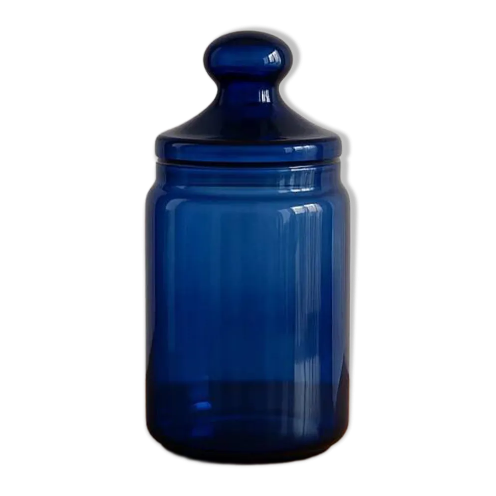 Bonbonnière, bocal hermétique en verre bleu cobalt – France