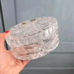 Bonbonnière cristal de Bohême taillé main vintage Tchécoslovaquie
