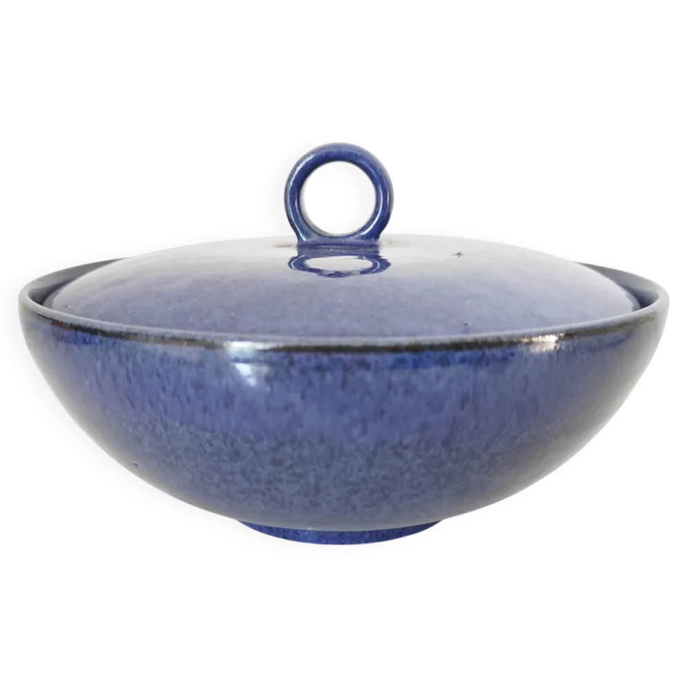 Bonbonnière en céramique bleue foncée