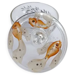 Bonbonnière en verre bohémien antique des années 1930, soufflée à la main et peinte, Art Déco