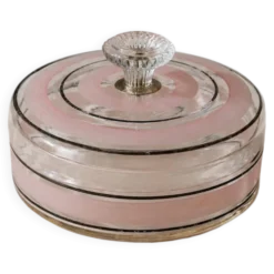 Bonbonnière en verre à rayures rose et noir, art verrier italien années 1960
