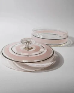 Bonbonnière en verre à rayures rose et noir, art verrier italien années 1960