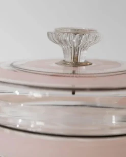 Bonbonnière en verre à rayures rose et noir, art verrier italien années 1960