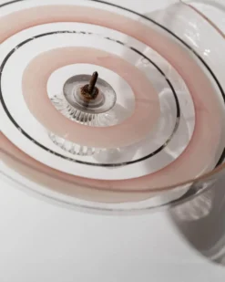Bonbonnière en verre à rayures rose et noir, art verrier italien années 1960