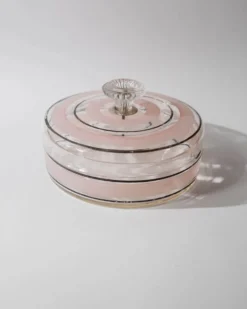 Bonbonnière en verre à rayures rose et noir, art verrier italien années 1960