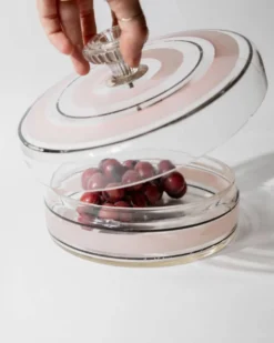 Bonbonnière en verre à rayures rose et noir, art verrier italien années 1960