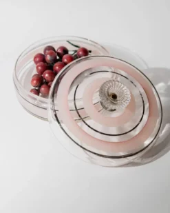 Bonbonnière en verre à rayures rose et noir, art verrier italien années 1960