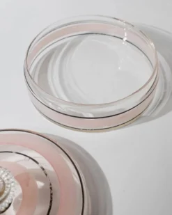 Bonbonnière en verre à rayures rose et noir, art verrier italien années 1960