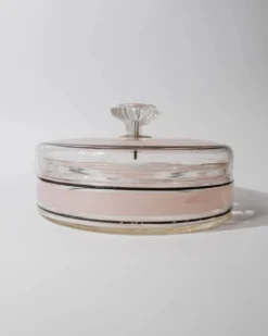 Bonbonnière en verre à rayures rose et noir, art verrier italien années 1960