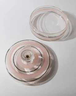 Bonbonnière en verre à rayures rose et noir, art verrier italien années 1960