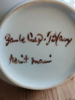Bonbonnière, pot à confiture en porcelaine motif prunes peint main, signée