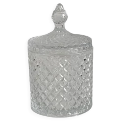 Bonbonnière / pot à coton en verre moulé effet cristal